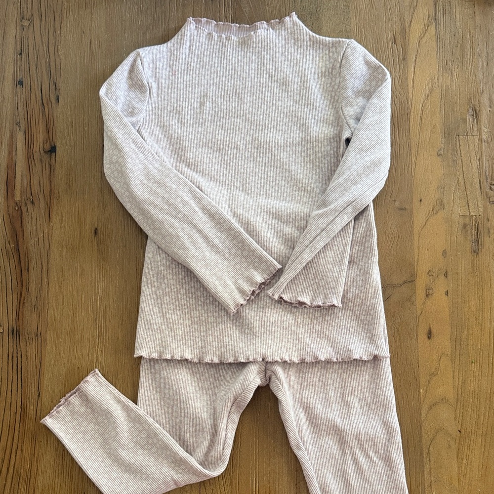 H&M Kids Ribbed Pajama Set - Light Mauve Pink